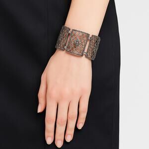 Antique Art Deco Sterling Silver Filigree Panel Bracelet 6.75" x 1.75" Vintage